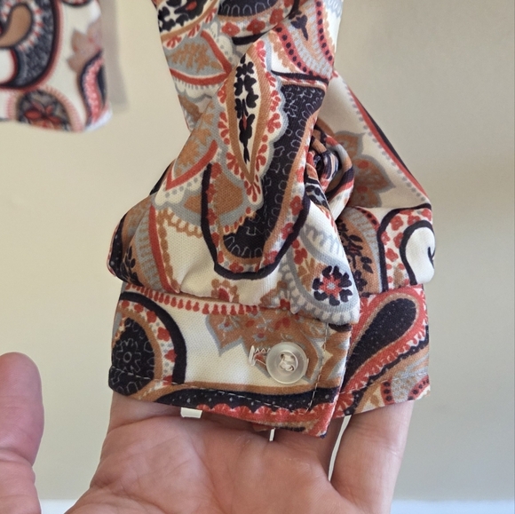 Vintage Fire Islander | Orange Cream Paisley Tie Neck Long Sleeve Blouse - Picture 3 of 6